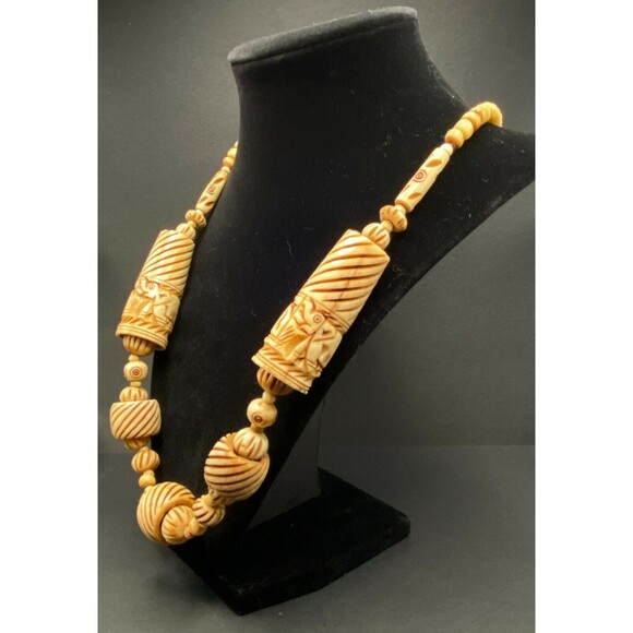 Tibetan Carved Bead Necklace With Elephant Motif - Free Shipping - Picture 3 of 5